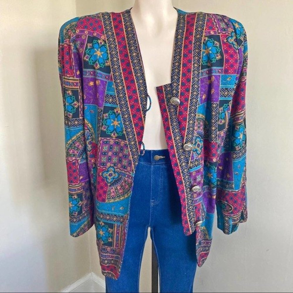 🏷4 for $25 🏷VINTAGE Lorac original Art Deco colorful floral button front